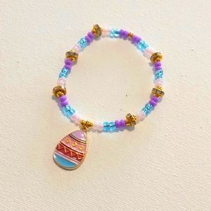 Pink, Blue & Purple Beaded Colorful Easter Egg Charm Bracelet